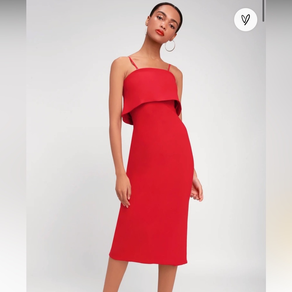 Elliatt Marino Midi Flounce Dress in Red, Size Small